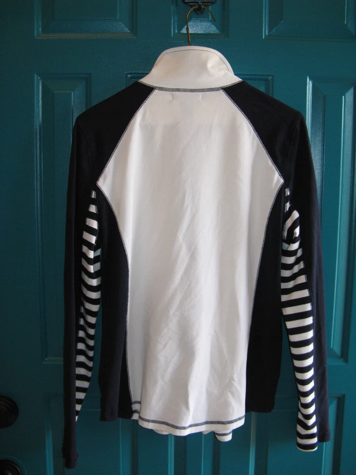 Chaqueta Top Para Mujer Mediana Chaps Cremallera Blanca Azul Marino Deportiva Foto 2 de 2