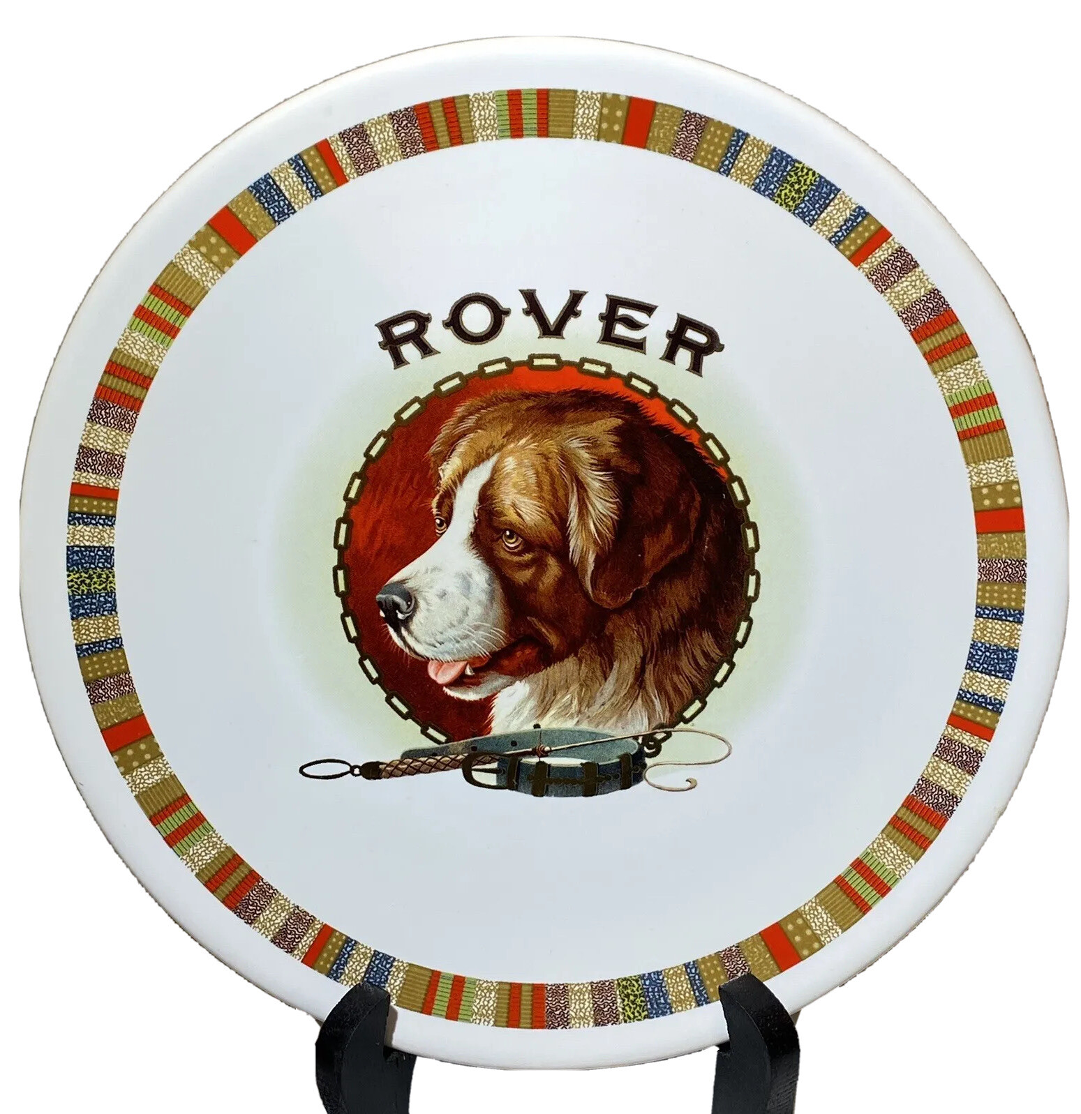 Pottery Barn Fireside Club Rover Dog Salad Dessert Plate Puppy St. Bernard Decor