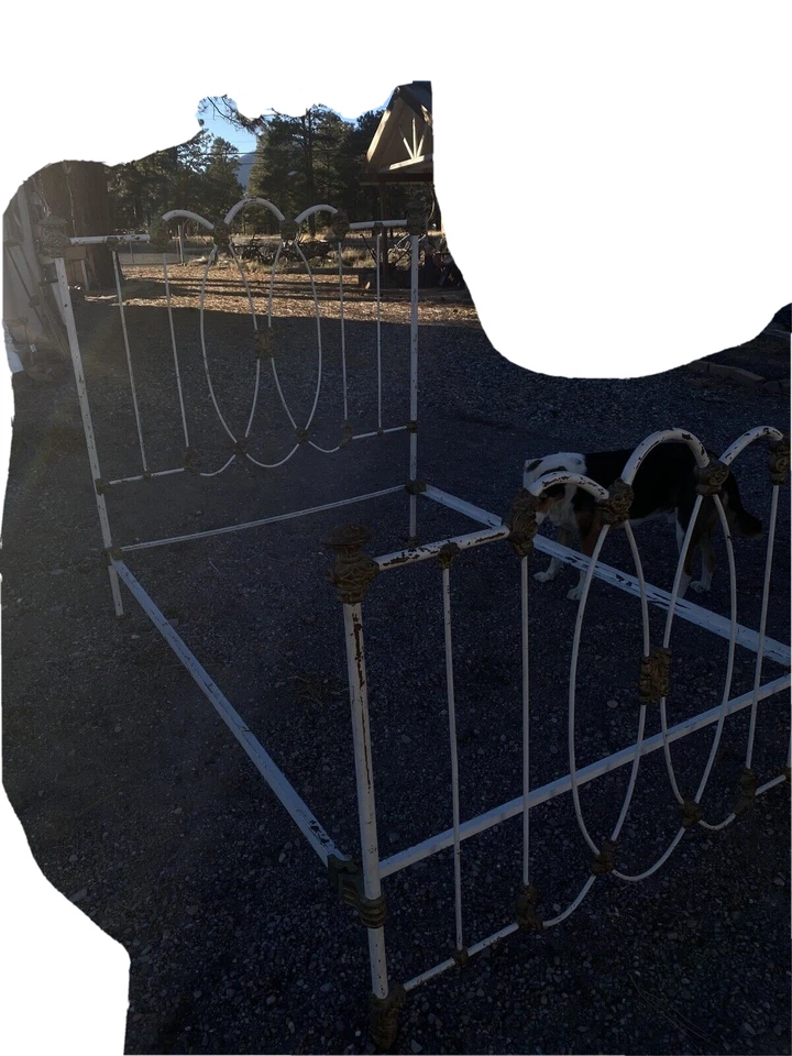 Marco de cama de hierro antiguo estilo vintage/cabecero curvo 59" pie de cama 40" 75" l 53,4' W, Foto 4 de 4