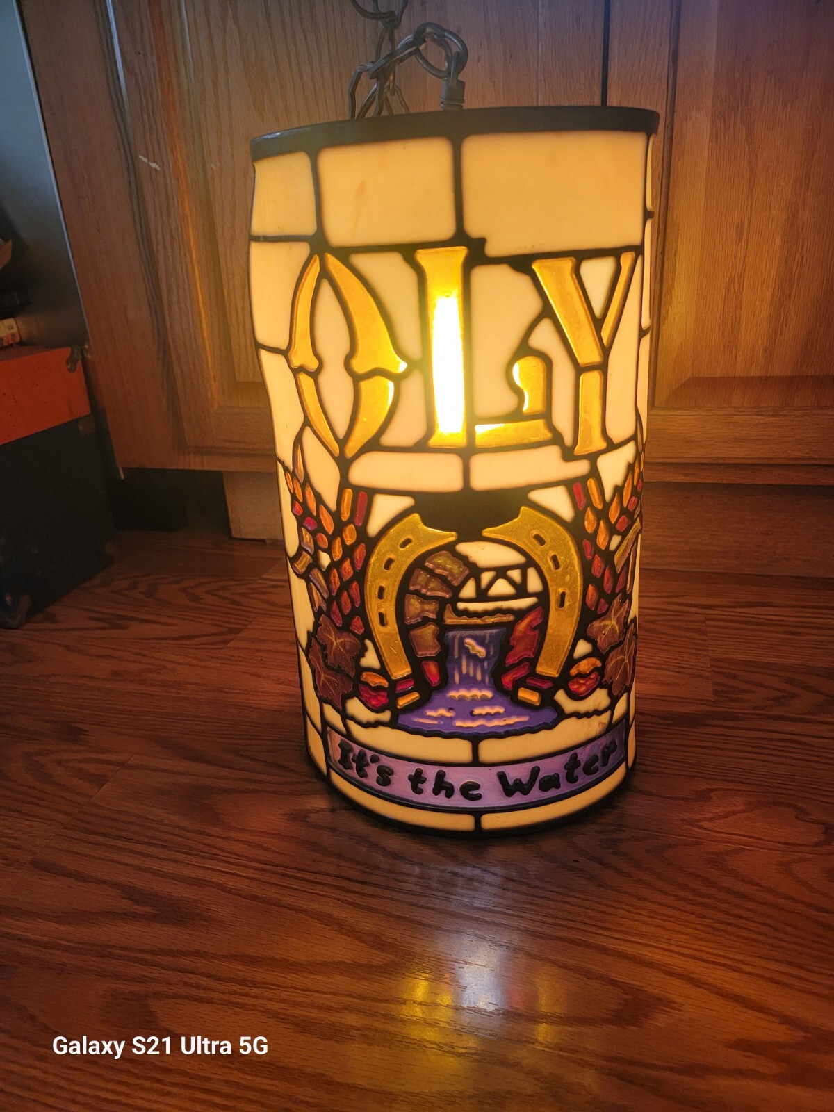 Vintage RARE OLY Olympia Good Luck Beer Light HANGING Swag Bar Pub Lamp