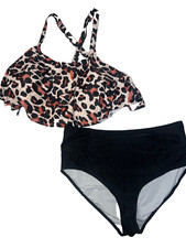 Womans 2 Pc plus size XXL Bathing suit Top  Bottom animal print black NWOT