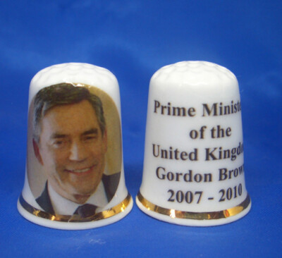 Birchcroft China Fingerhut -- Premierminister von Großbritannien -- Gordon Brown -- kostenlose Schachtel
