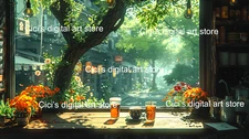 Digital Image Background Wallpaper Art - Cozy Coffee Store Time