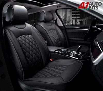All Black Quilted Diamond PU Leather Front Seat Covers For Renault Clio Captur