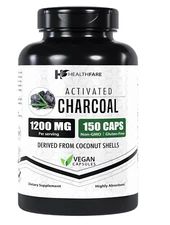 Activated Charcoal Capsules 1200mg | 150 Veg Capsules | Derived from Coconut She