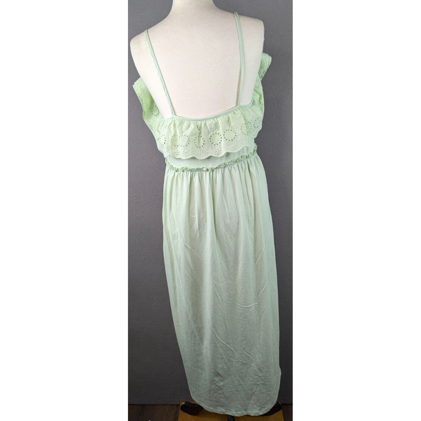 ZARA Eyelet Ruffled Neck Embroidered Knit Maxi Dress Boho Spring Green Large NWT thumbnail 5