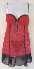 Linea Donatella Red 2-Piece Stretch Molded Cup Babydoll Chemise Women's