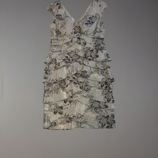 Alex Evenings Holiday Party Dress Sz 6P Silver Gray Floral Rhinestones Wedding