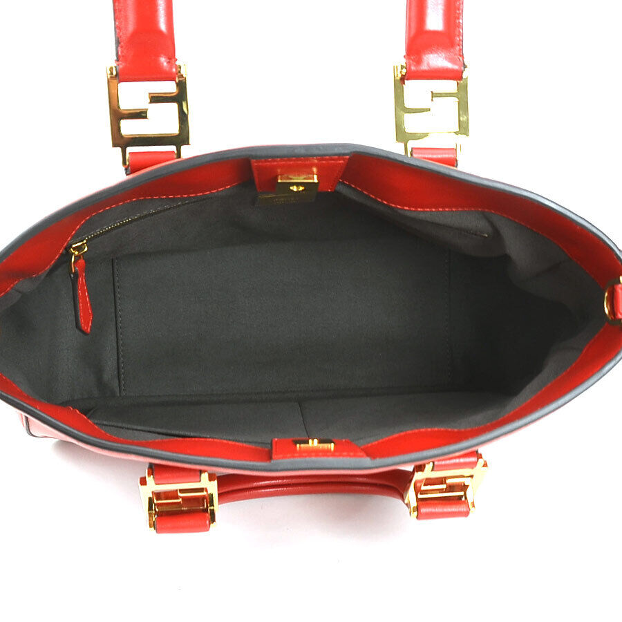 Auth FENDI FF Tote Small Handbag Shoulder Bag Red Leather Auth FENDI FF Tote Small Handbag Shoulder Bag Red Leather