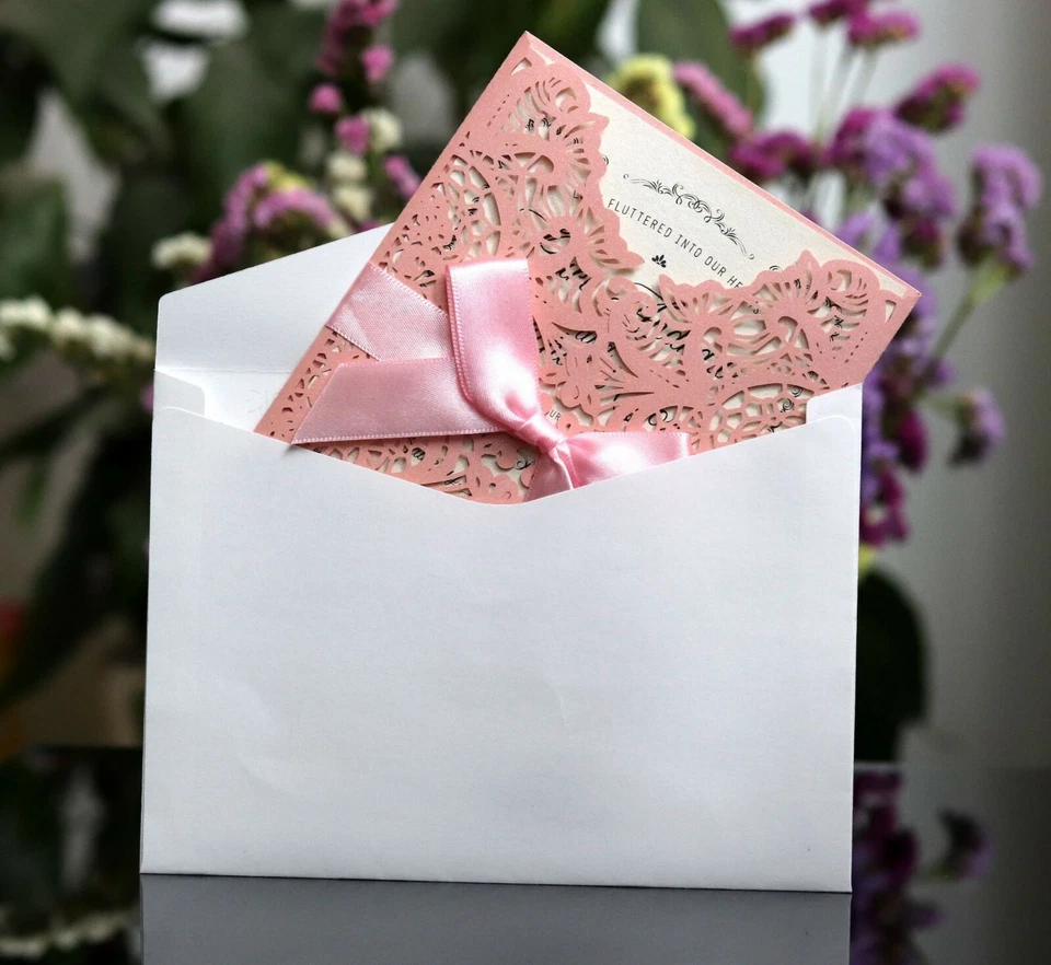 Elegante cartão de convite floral corte a laser para convite de casamento chuveiro de noiva - Imagem 4 de 4