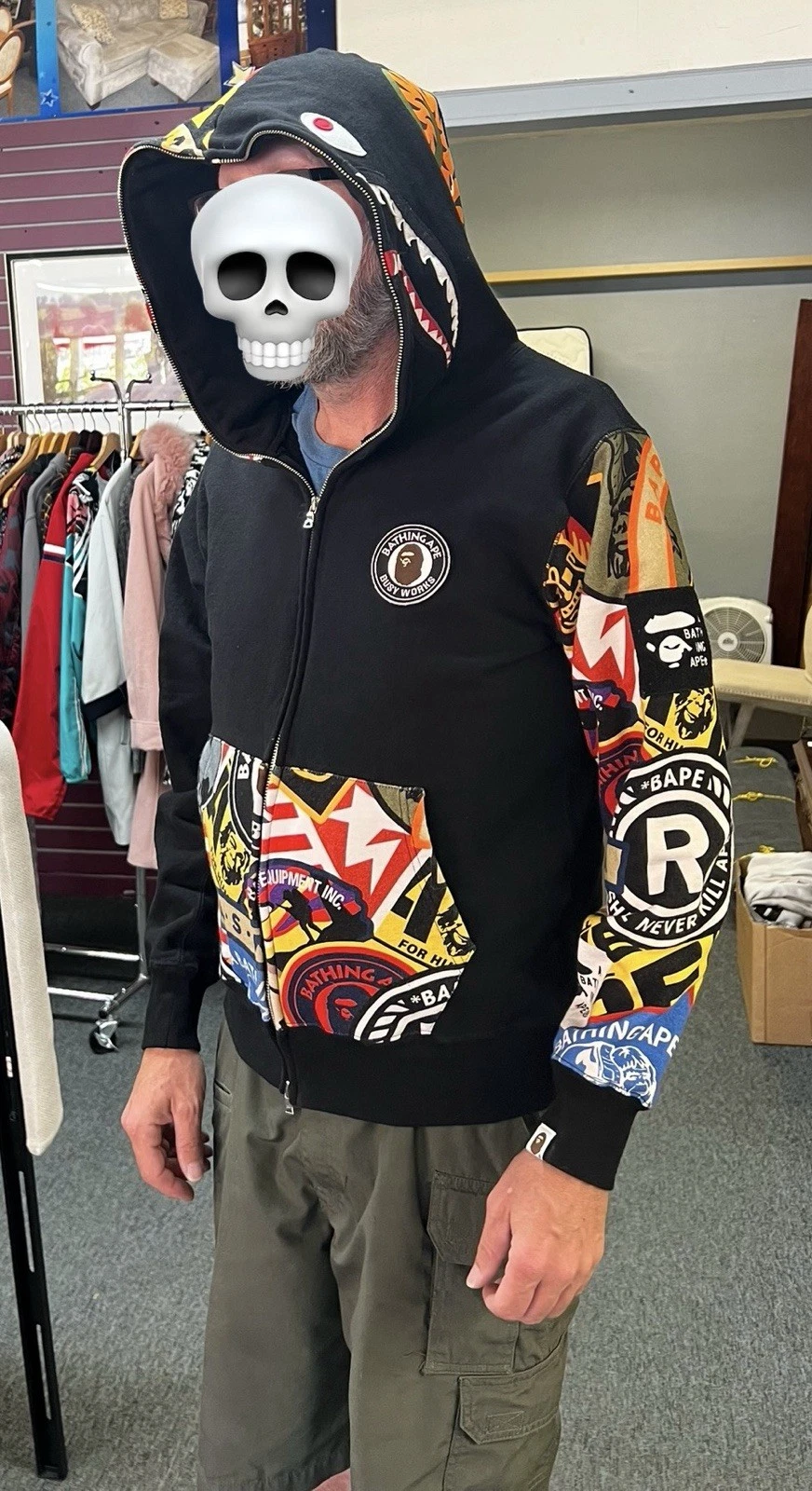 A BATHING APE (BAPE) BAPE FELPA CON CAPPUCCIO UOMO FULL ZIP A BATHING APE Nero SQUALO TAGLIA L