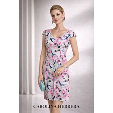CAROLINA HERRERA Love Letters Archive Print Collection Dress Size 8 blue
