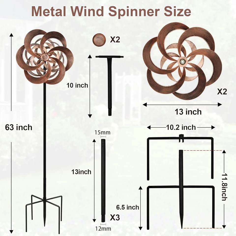 Garden Wind Spinners Outdoor Metal, Copper Kinetic Wind Sculptures & Spinner Yar - Image 3 of 4