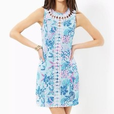 Lilly Pulitzer Mila Shift Dress Bahamas Beachcomber Lace Trim Size 00 NWT