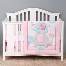 YCDTMY 3 Piece Baby Crib Bedding Set for Girls, Standard Crib, Pink