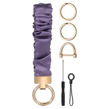 Keychain Wristlet, Cute Scrunchie Wrist Lanyard with D Ring, Purple
