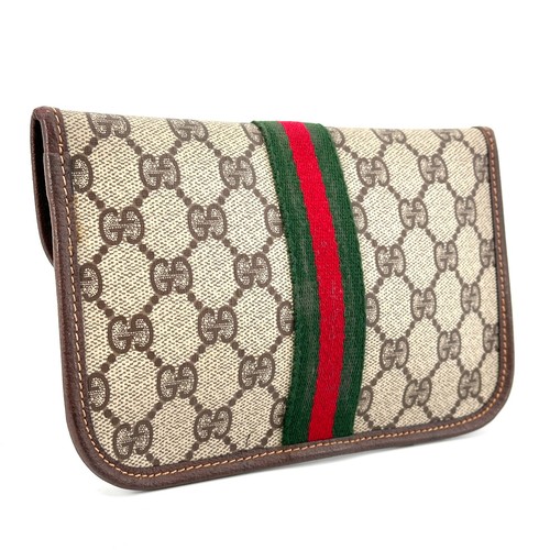 Vintage GUCCI Pouch Sherry Line GG PVC Brown Auth - Picture 3 of 17