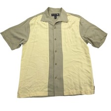 Vintage Nat Nast Shirt Mens M Tan Yellow Colorblock Panel Camp Bowling 90s Silk