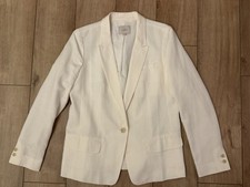 LOFT Ann Taylor White Single Button Blazer Jacket Medium M Lyocell Ramie Lined