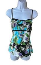 Cache Floral Cami Top Blue Green Bustier Style Corset Trim Y2K Glam L