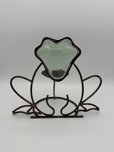 Happy Frog Green Glass Metal Frame Spring Patio Decor Pillar Candle Holder 8x10