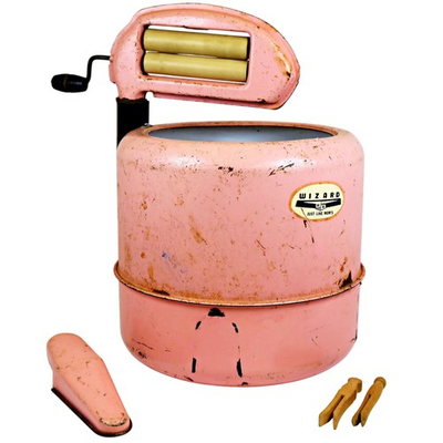 #ad Vintage 1950s Wizard Toy Washing Machine “Just Like Mom’s” Pink Tin Litho $49.70