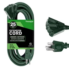 Thonapa 25 Ft Outdoor Extension Cord with 3 Electrical Power Outlets - Green