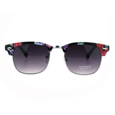 Womens Flower Rectangular Half Horned Rim Hipster Sunglasses