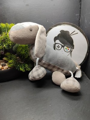 plush dog dachshund quax grey beige tiled rope rustling bow blue white