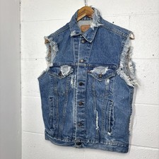 Vintage 80s Levi s Type III Denim Vest Light Wash Distressed Worn Faded Size M