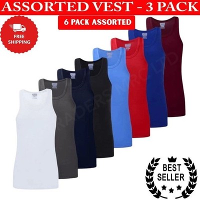 6er Pack 3er Herren Trägertops 100% Baumwolle Uni Klassisch Sommer Training Gym Tank Top
