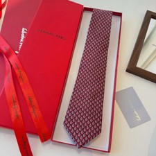 Men Ferragamo Burgundy Nautical Sailboat Silk Tie Full Original Red Gift Box Set