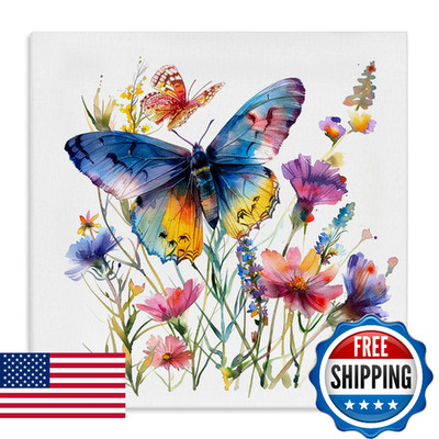 Stupell Industries Blue Toned Butterfly Garden 30 X 30 Inch Canvas Wall Art