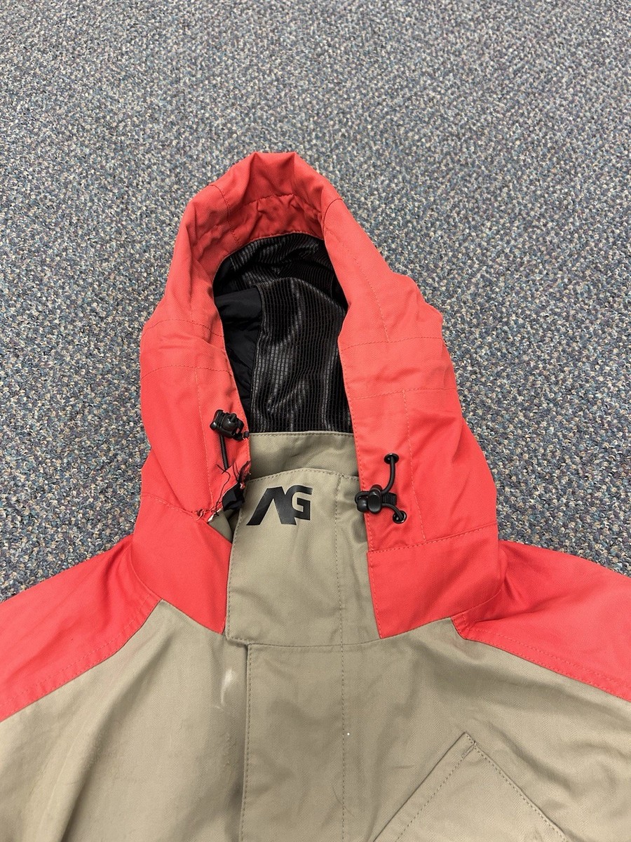 Burton Analog Snowboard Jacket Men's Medium Cream Red Hooded Ski