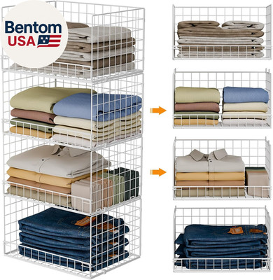 4-Tier Stackable Closet Organizers and Storage Basket, Foldable Closet Shelf Org