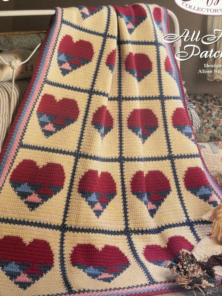 All Hearts Patchwork Country Heart Afghan Crochet Pattern Card Needlecraft - Image 4 of 4