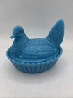 Vintage Westmoreland Blue Milk Glass Hen On Nest 5 1/2in READ