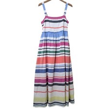 GAP Rainbow Striped Maxi Sun Dress Sz M Tiered Empire Waist Boho Cottage Coastal