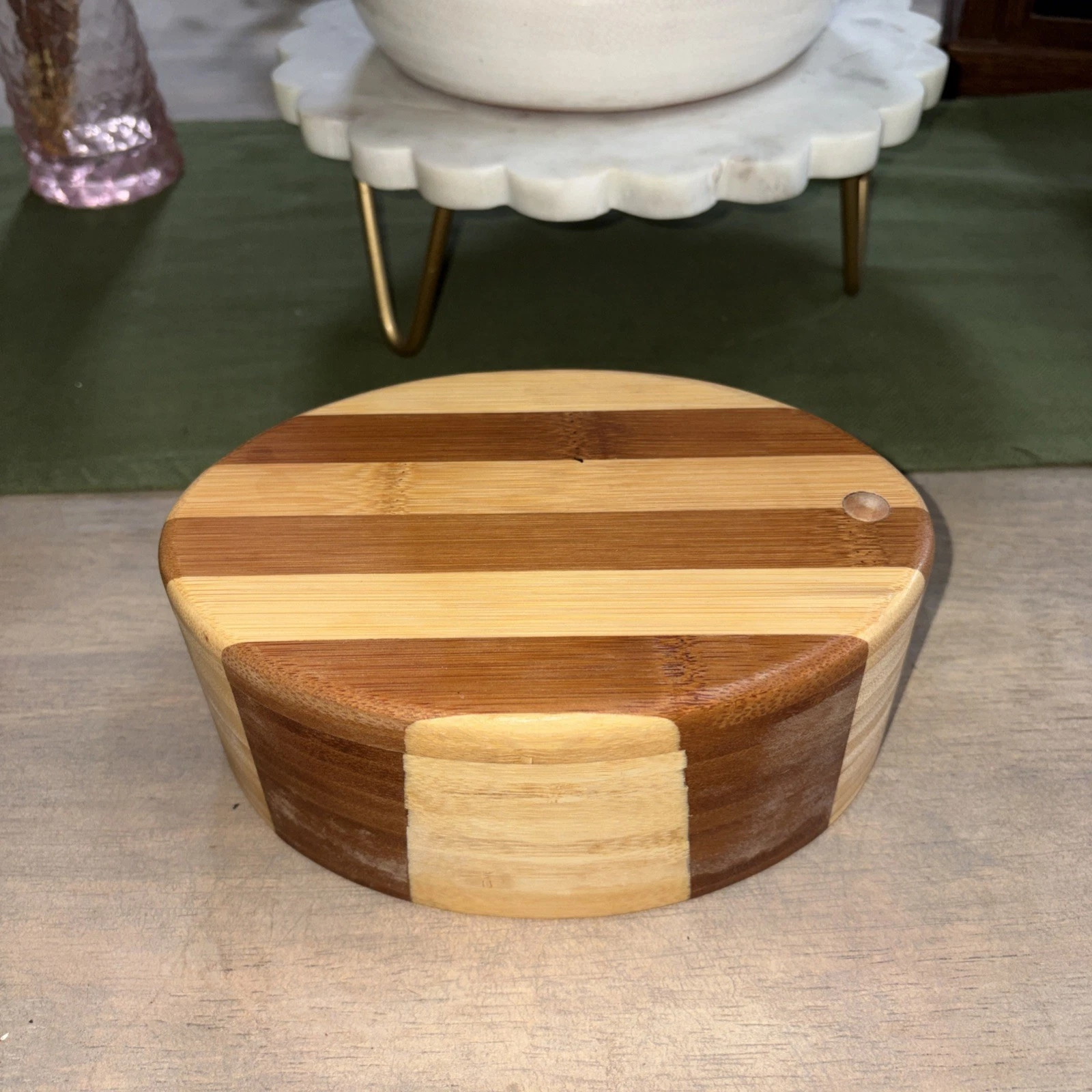 Bamboo Divided Spice Holder, Salt Pepper Wood Box 2 sections Trinket Holder