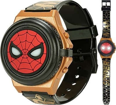Marvel Spider Man Kids LCD Watch Light Up Flip Top Glowing Eyes Silicone Strap