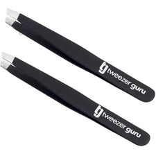 Eyebrow Tweezers for Women Facial Hair & Men – Precision 2-Pcs Slant Black