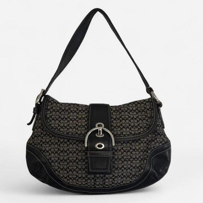 Coach F10926 Vintage black soho Y2K signature C canvas & leather shoulder
