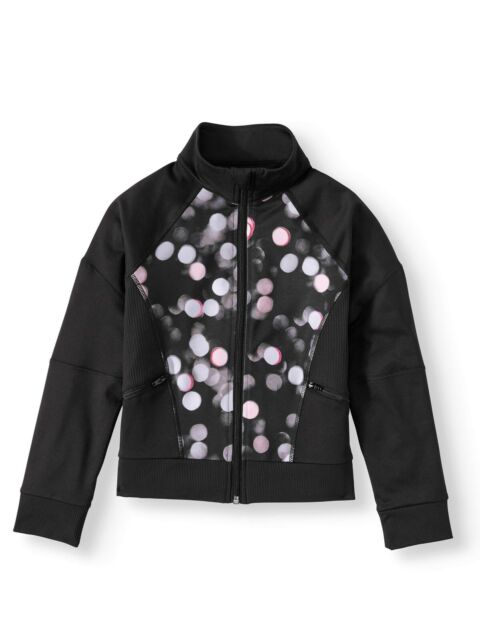 Avia Girls Jacket Black Small Dot Zip, Small Black Dots On Leather Jacket