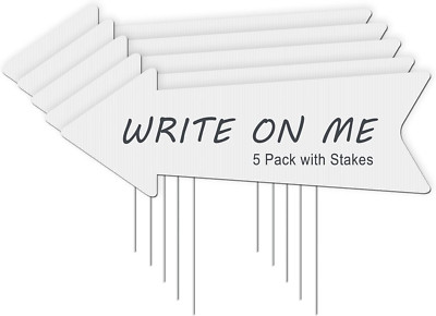 Blank Arrow Yard Signs with Stakes, 5 Pack 17 X 6 Inches White Plastic Wedding