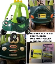 3x kids/child personalised number plate set for Little Tikes Cozy Coupe DINO car