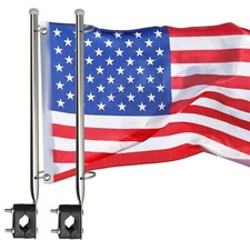 2X Marine Boat Pontoon Flag Pole 7/8"-1" Rail Mount Stainless Steel (US Flags)
