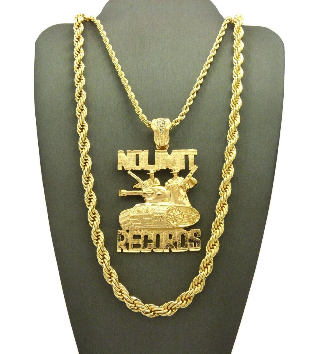 Hip Hop Gold NO LIMIT RECORD Pendant & 24" NO LIMIT Herringbone Chain Necklace E - Foto 3