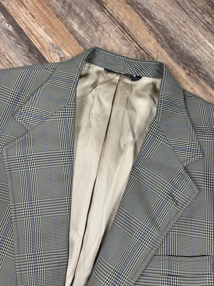 LL Bean Houndstooth Blazer Jacket Mens 42R Vintage Made USA Polyester Multicolor - Image 3 of 4