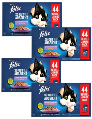 4x Felix So gut wie es aussieht - 176 x 85 g (  4,94/kg) Huhn Rind Thun Lachs
