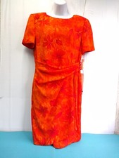 Vintage David Warren Short Sleeve Floral Wrap Dress Lined Chiffon Orange 12 New